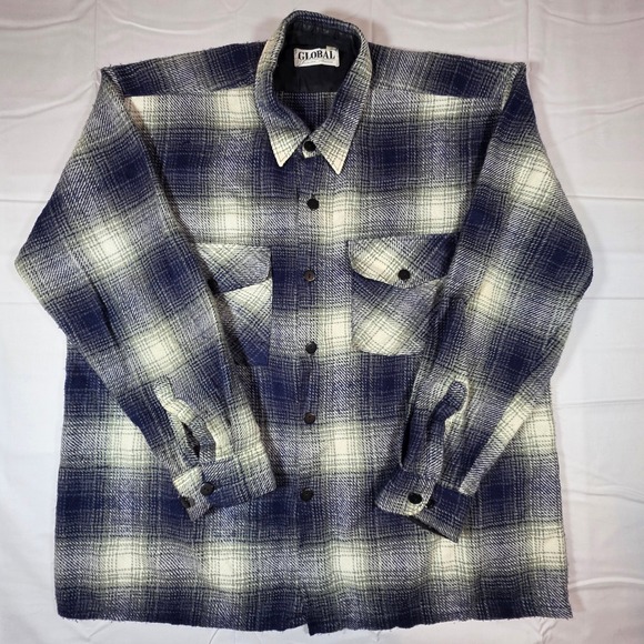Global Exclusive Collection Other - Global Exclusive Collection Blue Plaid Flannel Shirt Jacket Mens XL 43/44